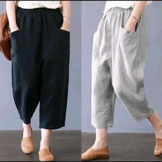 New- Unqoo Pants Bahan Cotton Twill Size L - Xl - Xxl - Xxxl Celana Wanita Korea Style 7/8