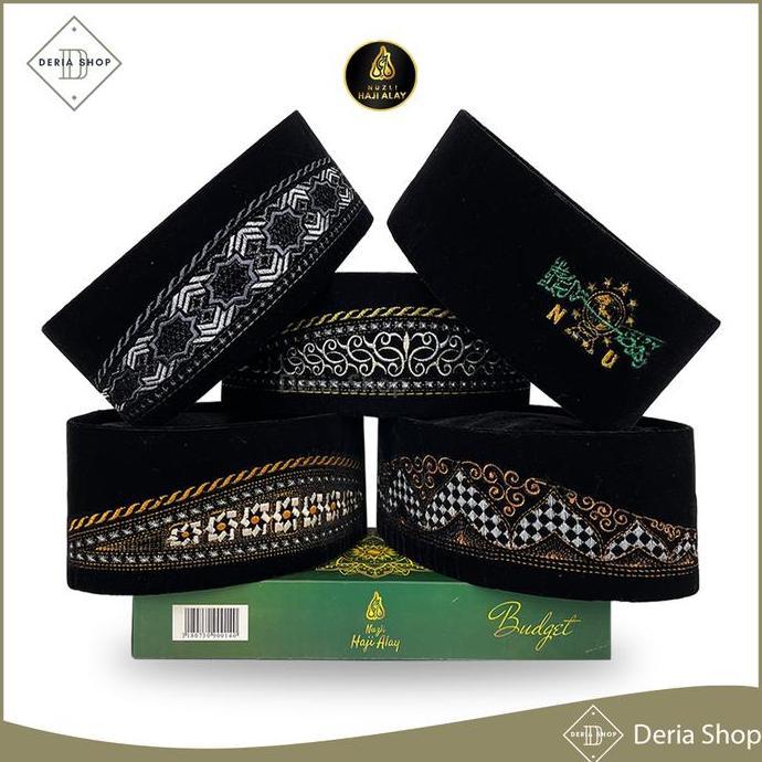 Boyx- Songkok Haji Alay Bordir Standard Ac Tinggi 9 Peci Sholat Hitam Motif Full Batik Nu Kopiah Sha