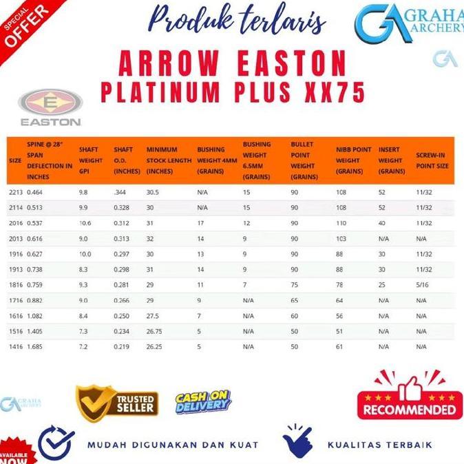 ANAK PANAH EASTON PLATINUM IMPOR 1 LUSIN