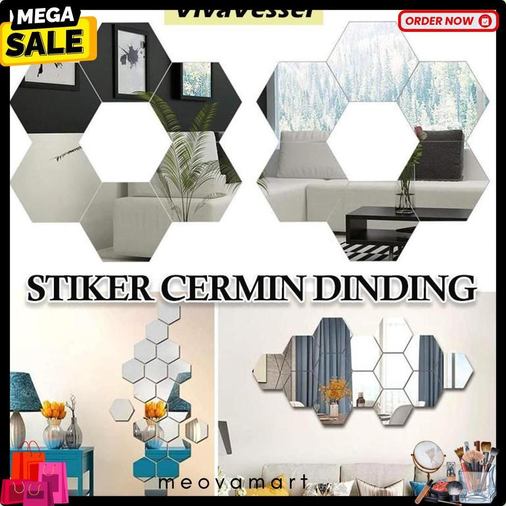 Bisa Cod 13Pcs Stiker Cermin Dinding Anti Pecah Segi Enam Tempel/Kaca Segi Enam Hexagon Dekorasi Din