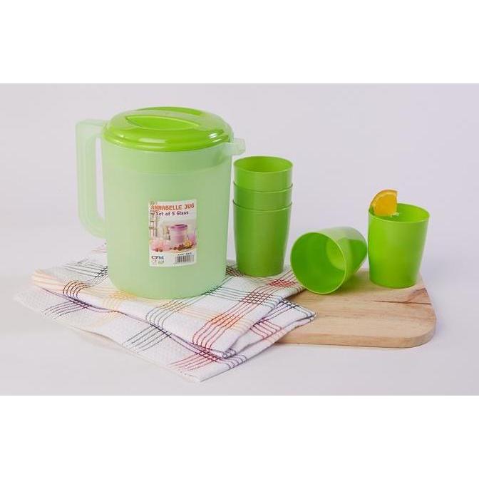 Bora- Annabelle Jug Infused Set Plus 5 Glass Hijau Lime