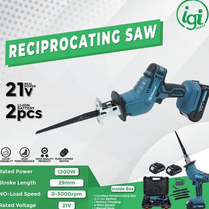 MESIN RECIPROCASTING SAW CORDLESS GERGAJI PEMOTONG KAYU BESI BATERAI