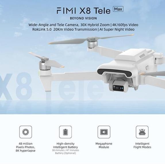 FIMI X8 TELE / TELE MAX Drone 4K Camera 48MP 3-Axis Gimbal 10km with Megaphone - Drone Fimi X8 Mini 