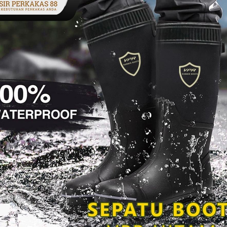 Sepatu Boots Karet Boot Hitam Pria Sepatu Boot Panjang Kerja Proyek Safety