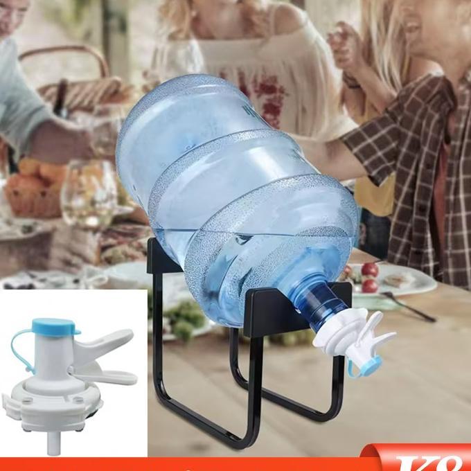 Dudukan Galon Besi Miring/ Kaki Tempat Galon Besi Bonus Keran Anti Karat Import / Rak Galon Besi / T