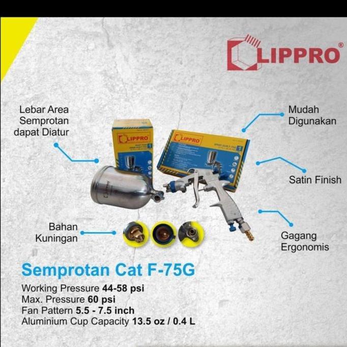 nyoman- Lippro 9875-G Spray Gun F75G Tabung Atas Speed Gun Spraygun F75 Alat Semprotan Cat F 75 Disk