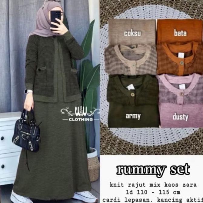 Anjas.Shop_ - Rasya Set Wanita / Gamis Set / Baju Muslim Kancing Dress  Cardigan Kotak Lembut Nyaman