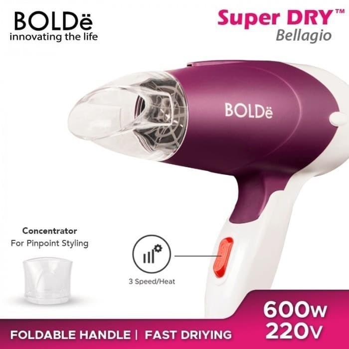 Bolde Hair Dryer Pengering Rambut Travel Bellagio + Tas Pouch Compact Design Cantik Warna Ungu Dan P