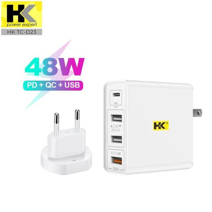 HK D23 Kepala Charger Fast Charging 48W VOOC QC3.0 Charger PD + USB C to C