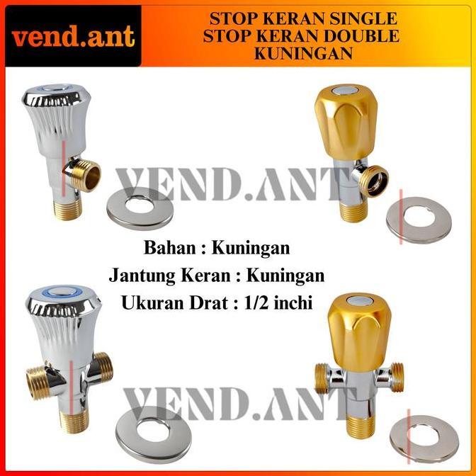 Stop Kran Shower Single Stop Keran Double Tee Kuningan 1/2 inch