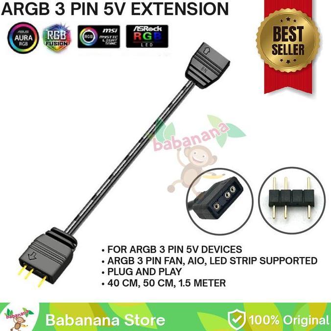 Kabel ARGB Extension 3 Pin 5V LED AURA STRIP Cable Extender 3Pin Fan