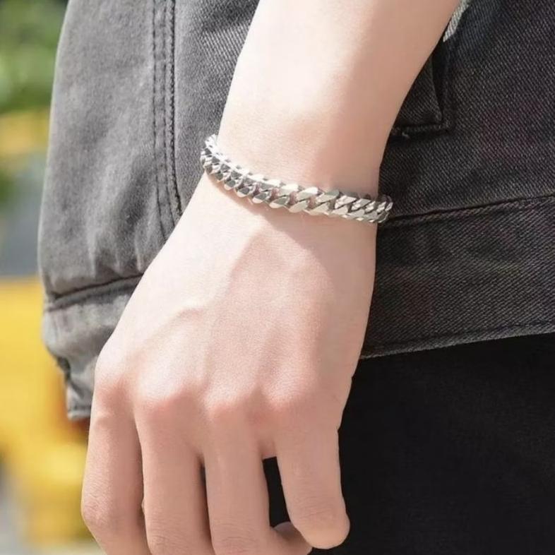 Official Gelang Pria Wanita Titanium Rantai Silver Putih Perak Asli Rante Cowok Cewek Keren Anti Kar