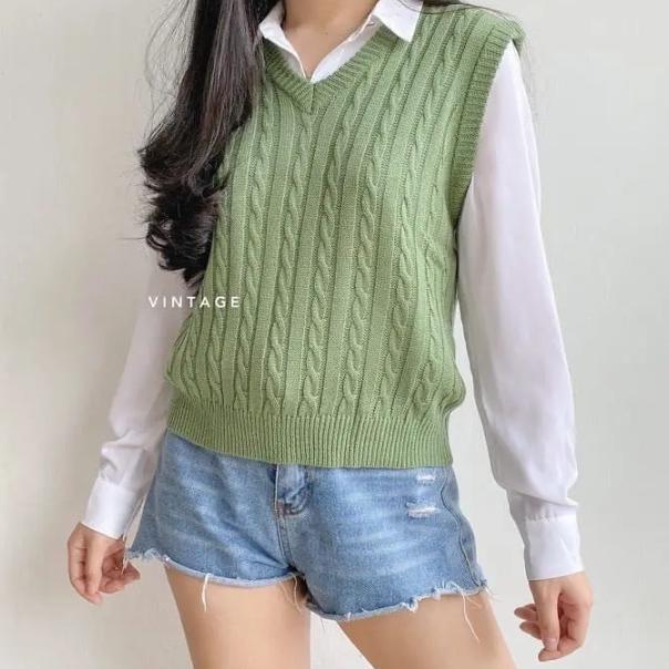 Rompi Rajut Cable / Vest Rajut Wanita / Vest Cable Premium / Rompi Wanita Koreanstyle