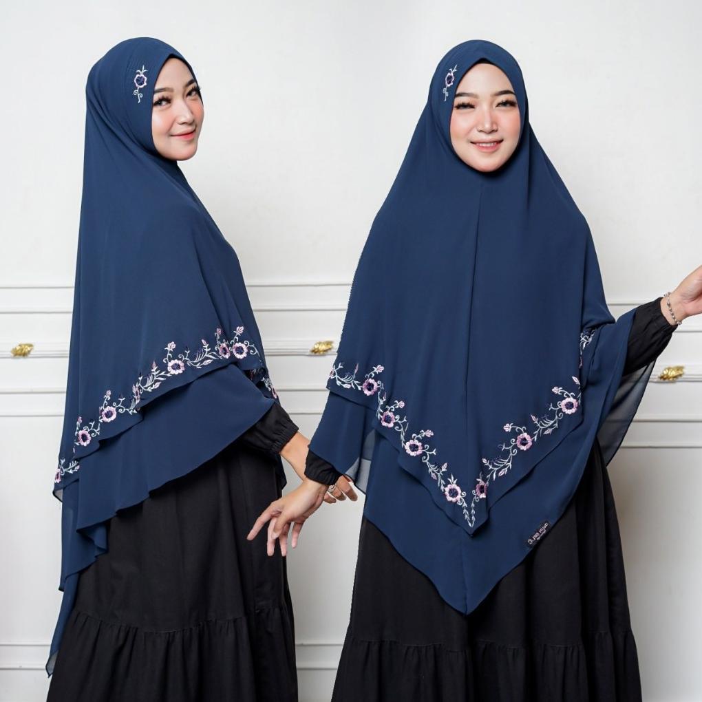 Khimar Rania Bordir /Hijab Syari Bordir 2 Layer Ceruty Premium/Kerudung Syari 2 Layer /Jilbab Bordir