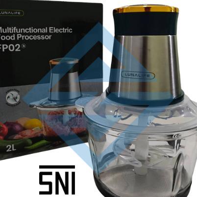 Food Processor / Chopper 2L Kaca Lunalife - 2 Speed, 4 Pisau Stainless Steel 304