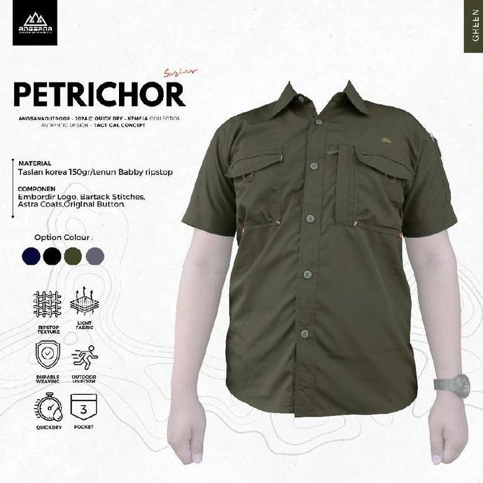 Shrts- Kemeja Pendek Angsana Seri Petrichor Quickdry Nyaman & Kancing Kantong Panjang Tenun Pria Hit