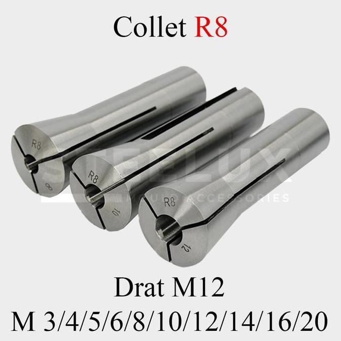 COLLET R8 M3/4/5/6/8/10/12/14/16/20 MM DRAT M12 INCH CHUCK BOR AS JEPIT ENDMILL CEKAM CAPIT PENJEPIT