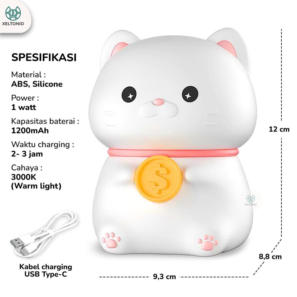 BIG PROMO Lampu Tidur LED Anak Kucing Silikon Squishy Lampu Kucing Rezeki Koin Sentuh Hias Dekorasi 