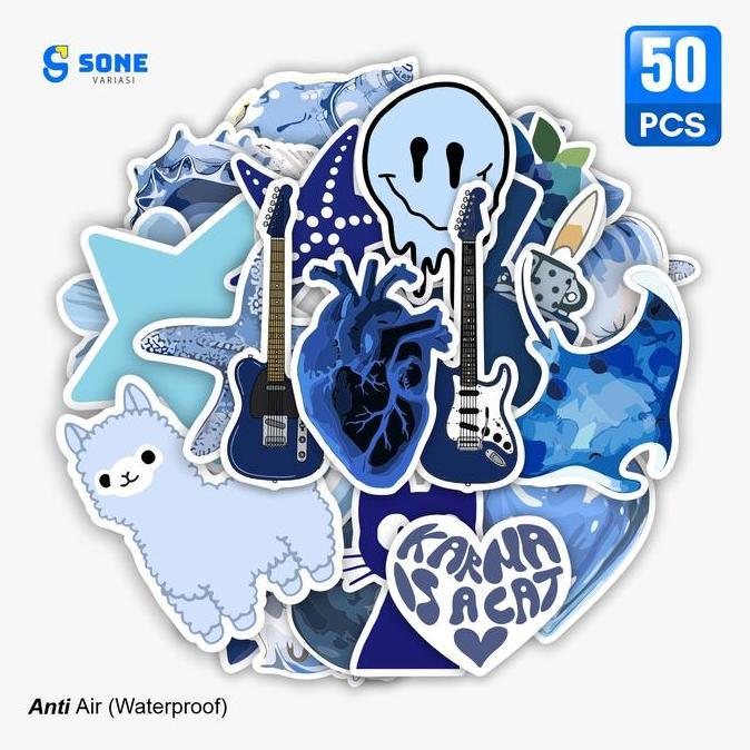 Sticker Pack Blue Aesthetic / Stiker Animasi Paper Vinyl Deco Buku Jurnal Tumbler Laptop Aesthetic