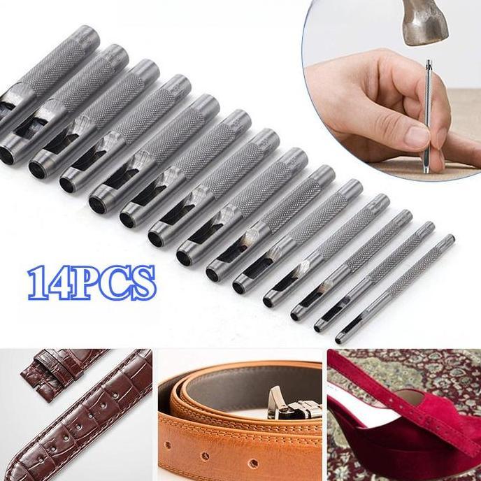 14Pcs Alat Pembolong Kulit Pembolong Tali Tas 1-10mm Leather Hole Punch