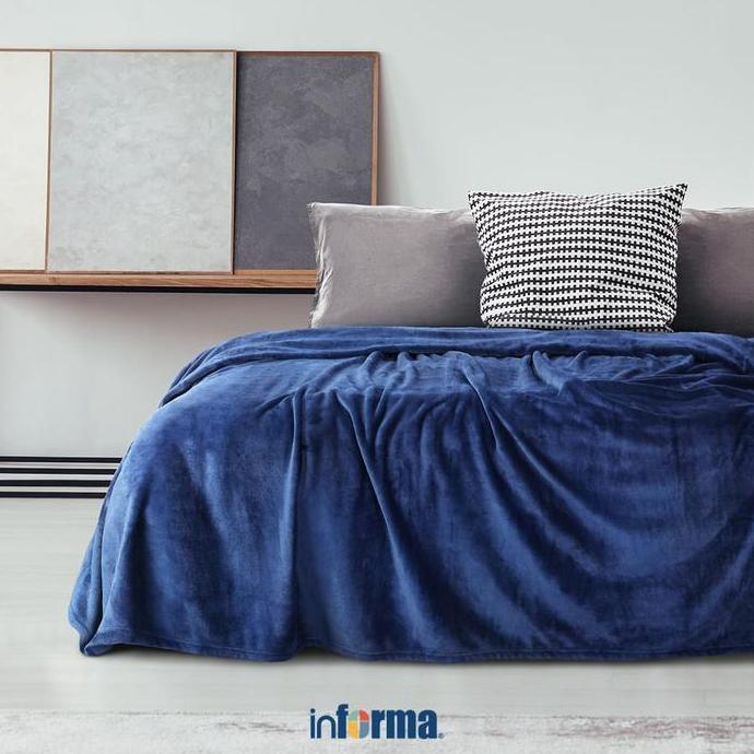 Informa 240X220 cm Selimut Microfiber Solid - Biru Navy Penutup Kasur Pelindung Ranjang Kain Penghan