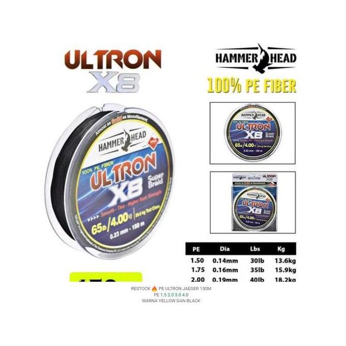 Senar PE Teflon Hammerhead ULTRON X8 150M Hitam/Black