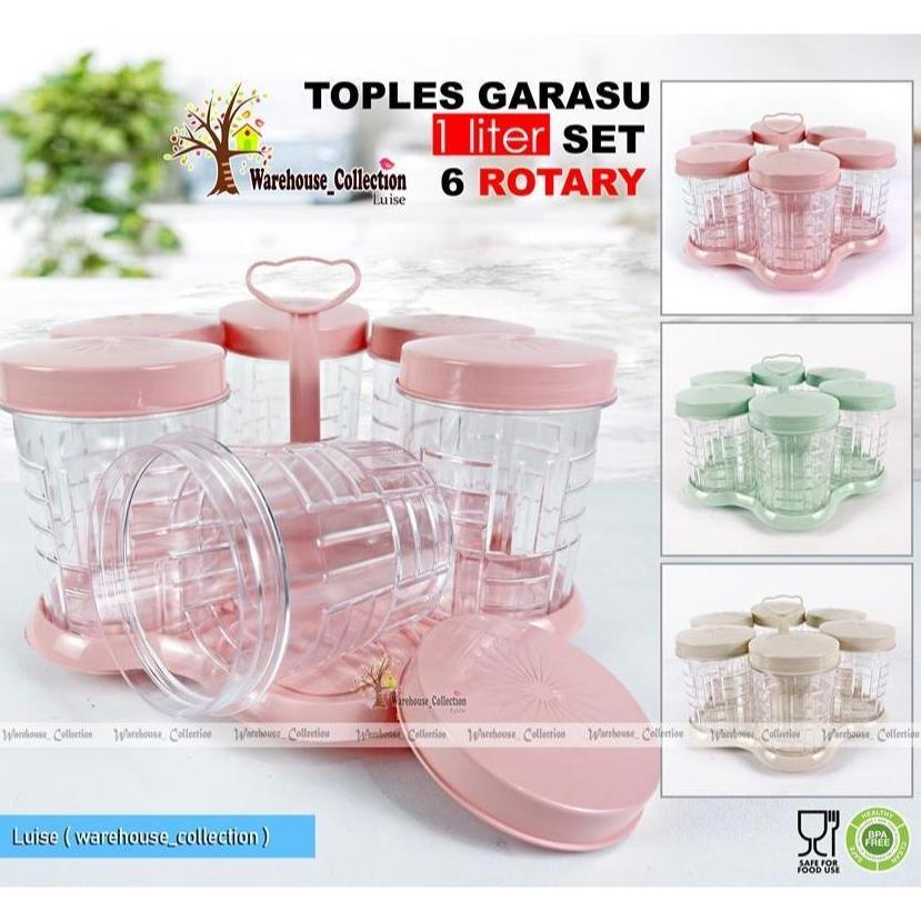 Toples Berputar Set 6 & Set 5 Toples Garasu & Mizu 1 Liter //  Rotary Nampan Putar Plastik Akrilik /