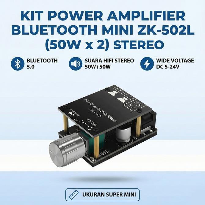 Bluetooth Power Amplifier Board ZK 502L 2x50 Watt Stereo Digital Audio Receiver DC 5V 24V Wireless M