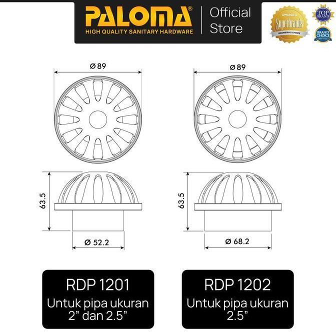 Roof Drain Lantai Atap Talang Air Saringan Got Brass Kuningan Chrome Krom RDP 1201 RDP 1202 RDP 1203