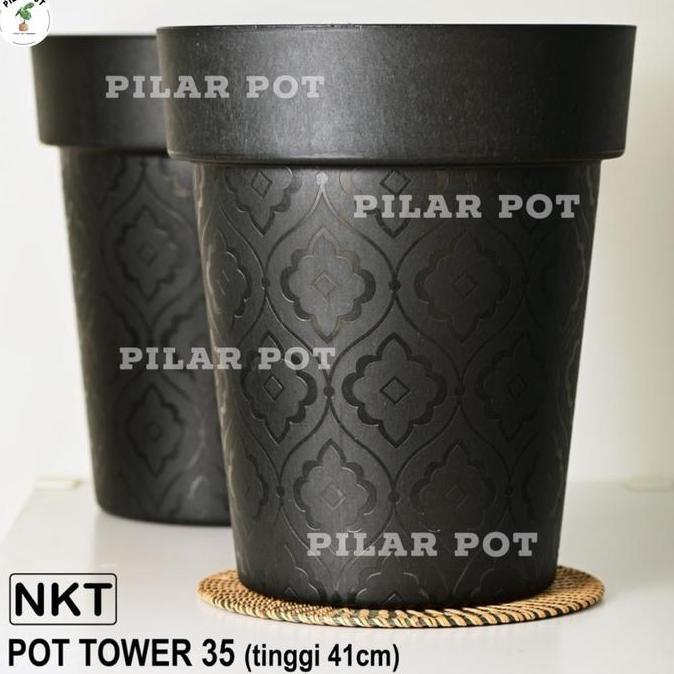 POT BUNGA TANAMAN TINGGI TOWER 35 HITAM BAHAN TEBAL - NKT TOWER 35 HITAM JUMBO