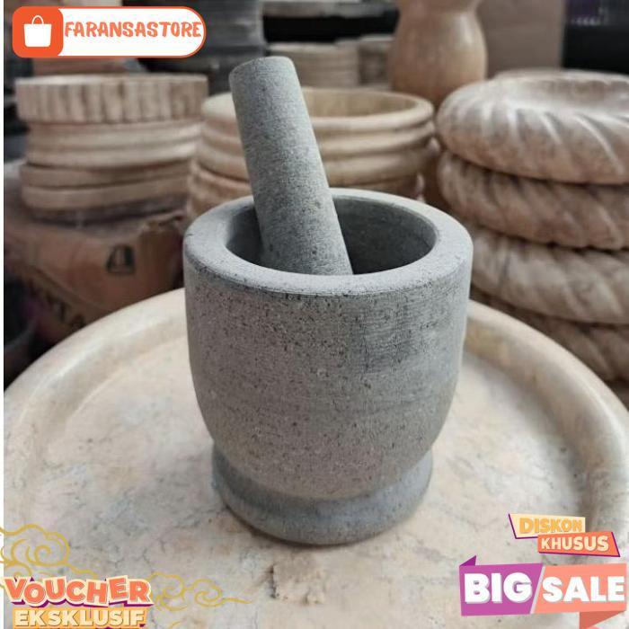Lumpang Alu Tumbukan Ulekan Batu Andesit Alam Andesit Stone Mortar Pestle 6/3