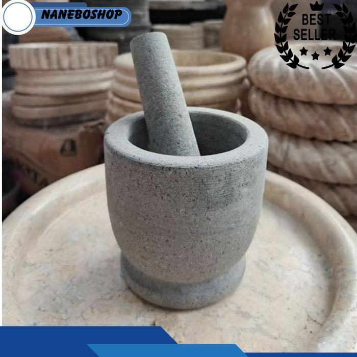 Lumpang Alu Tumbukan Ulekan Batu Andesit Alam Andesit Stone Mortar Pestle 6/3