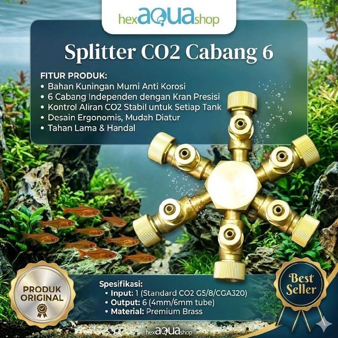 Splitter Co2 cabang 6 ISTA kuningan spliter 6 way Kran Semprotan