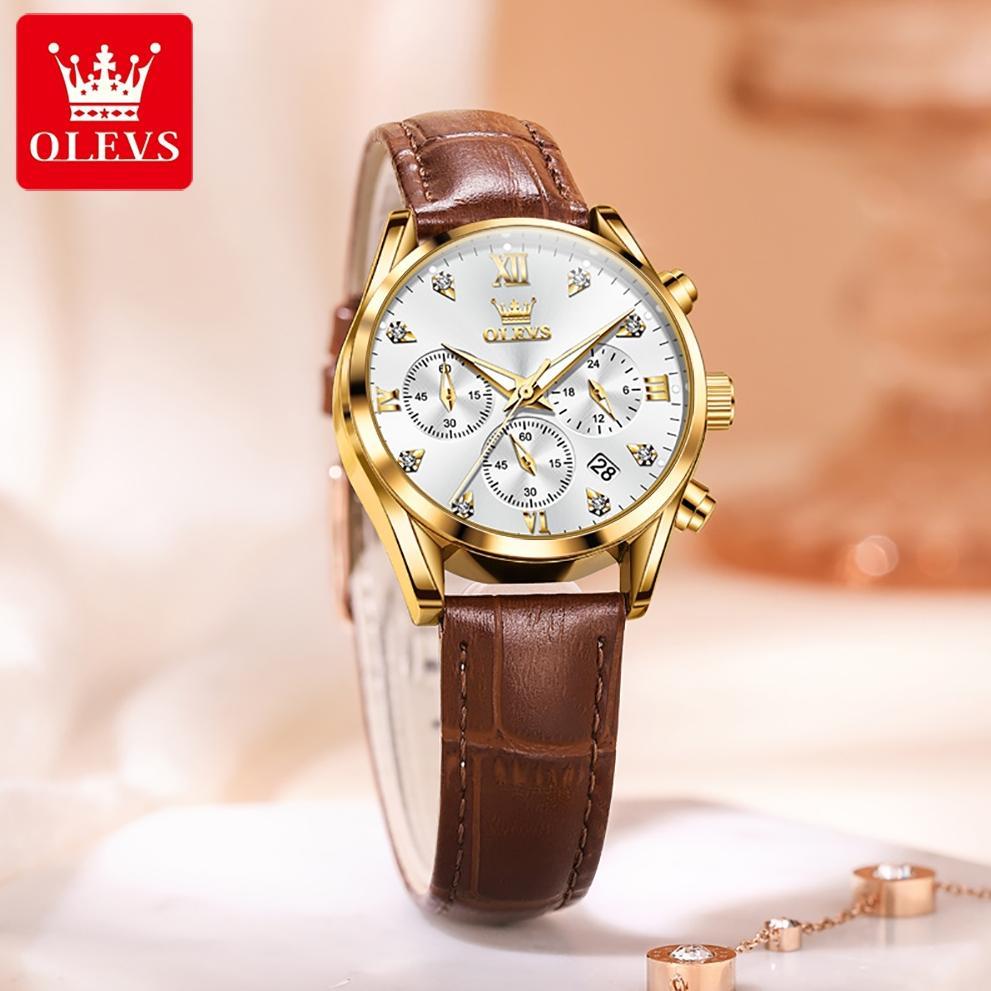WAJIB PUNYA OLEVS Jam Tangan Wanita Anti Air Original Kulit Chrono Aktif Women Watch Analog Model 55