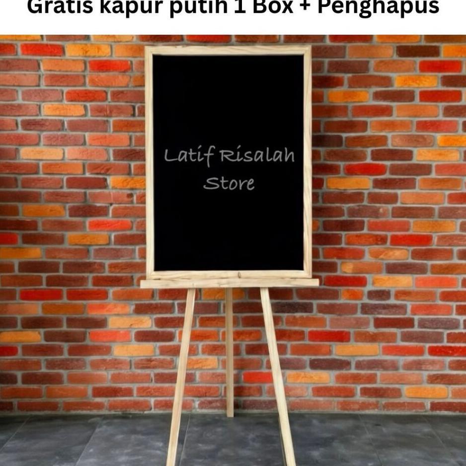 Papan Tulis Kapur 40X60Cm + Standing (Gratis Kapur Putih 1 Box + Penghapus) Papan Tulis Hitam,Papan 