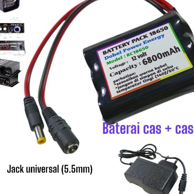 Paket Baterai Cas Speaker Bluetooth + Charger Black Type 3X 18650 11.1Volt ~ 12 Volt 6800Mah Soket 5