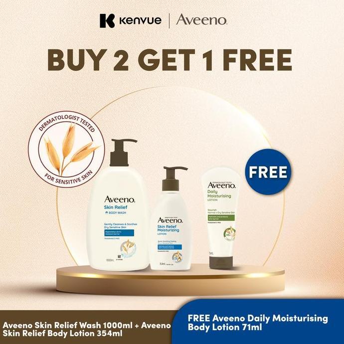 Bundling AVEENO Skin Relief Moisturizing Lotion 354ml 1Pcs + AVEENO Skin Relief Bodywash 1L 1Pcs FRE