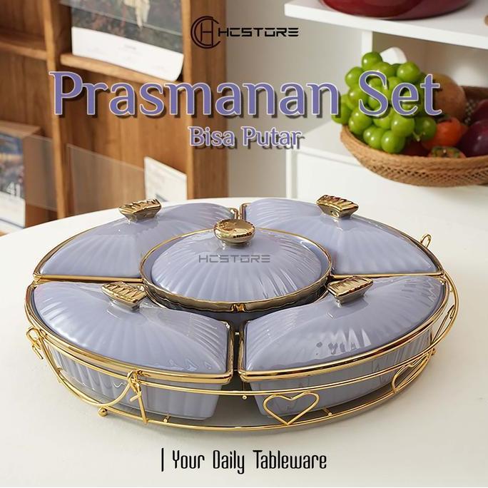 Trinken- Hc Set Prasmanan Putar Saji List Gold Meh Elegant Tahan Panas Microve Safe Piring Kitchenre