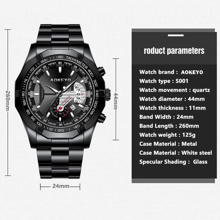 OFFICIAL Aokeyo S001 Jam Tangan Pria Anti Air Original Luxury Stainless Steel Jam Tangan Cowok Free 