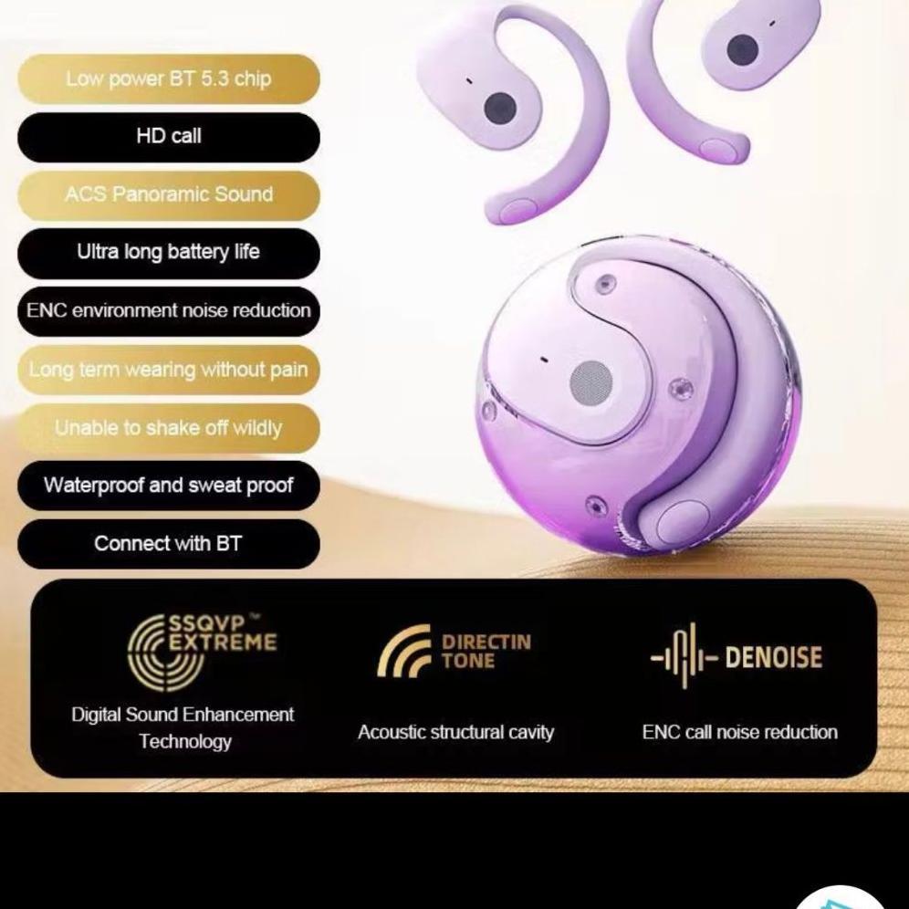 Terbaru [Sc] Galaxy Bone T2 Ows Ear Clip Bluetooth Headset Earphone Headphone Sport Wireless Earbuds