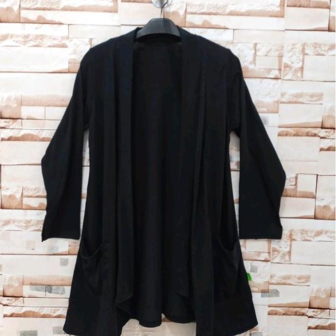 LIFESTYLE cardigan spandek rayon polos wanita korean stayle lengan panjang Polos Hitam Dewasa Atasan