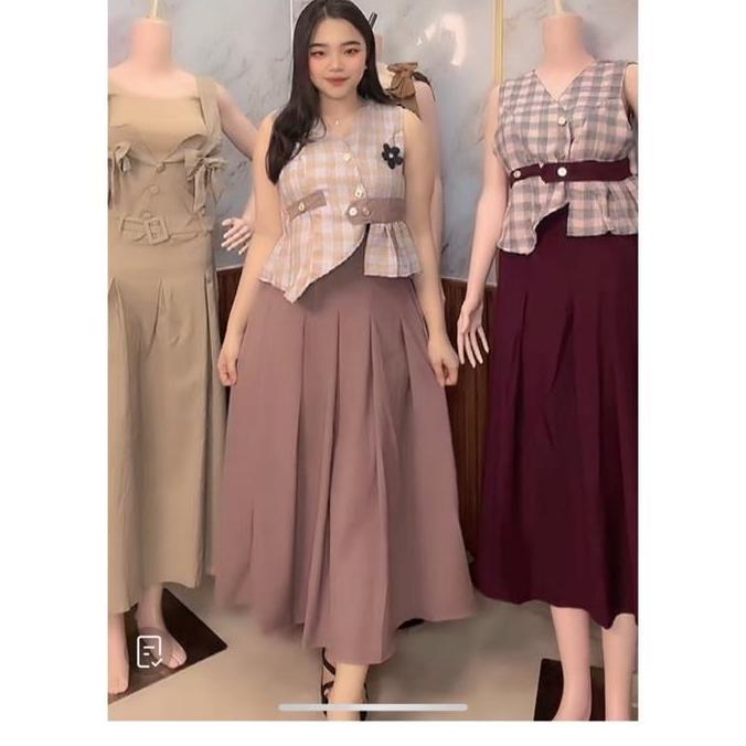 KHUSUS KAMU PRODUK CO.Diandra set rok wanita tanpa lengan barbara silk Setelan Cewek Dewasa KHUSUS K