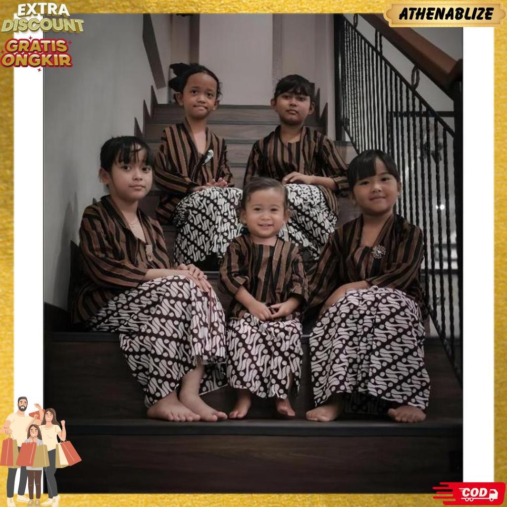 Kebaya Lurik Anak Perempuan | Atasan Kebaya Kutubaru Lurik Anak Bahan Kain Tenun Size S- 4L Baju Ten