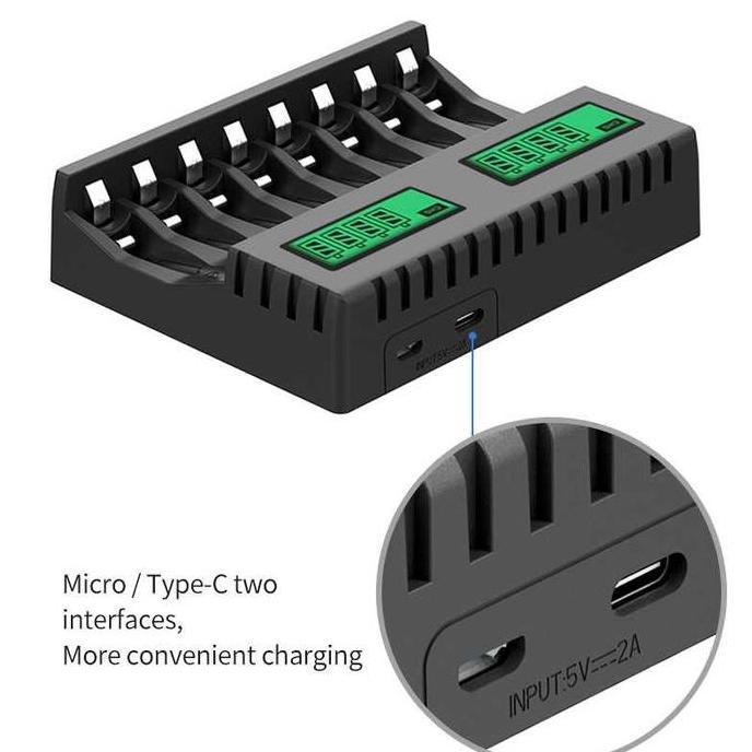 Miao- Charger 8 Slot Battery Energizer Aa / Aaa + 4 Battery Aa 2000 Mah