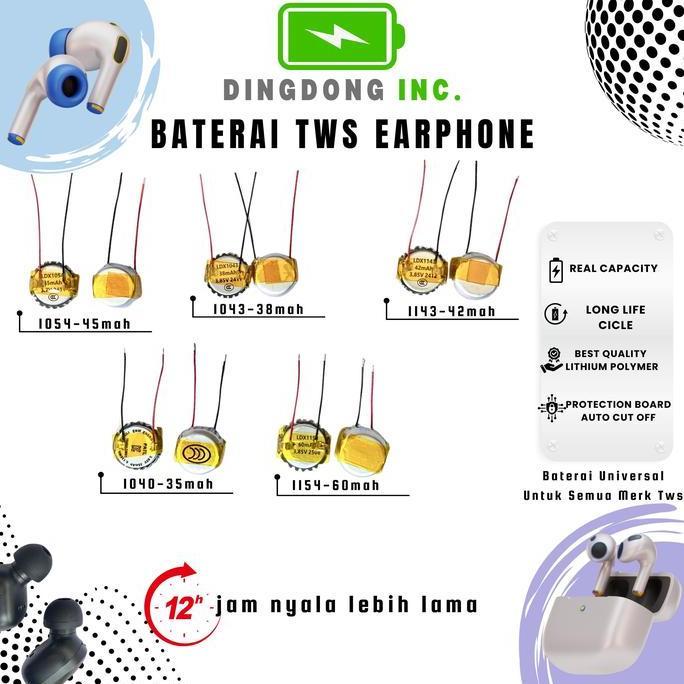 Miao- Ding Dong Baterai Tws Lipo Bulat 1054 1043 1040 1143 1154 Batre Lithium Polymer 35Mah 38Mah 42