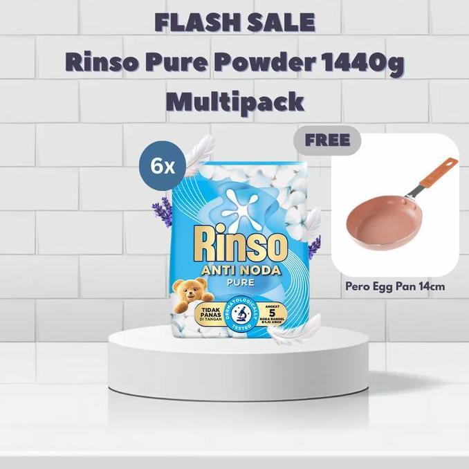 (Best) FLASH SALE [Free Pero Mini Egg Pan Round 14cm] Rinso Pure Powder 1440g Multipack isi 6
