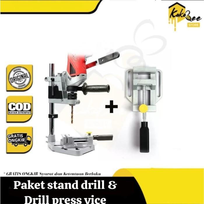 Paket Stand Drill Dudukan Bor Tangan Dan Drill Press Vice Clamp Drill Stand Stan Bor Tangan Penyangg