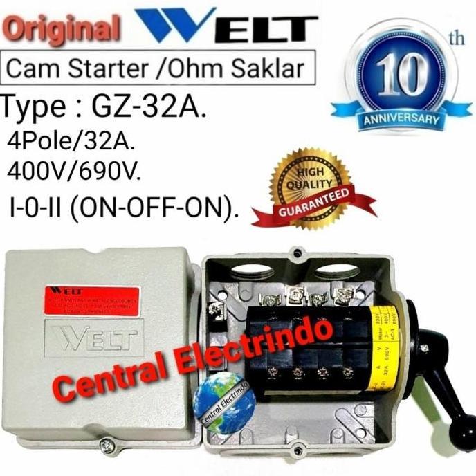 HARGA TERBAIK - Cam Starter Ohm Saklar 4Pole GZ-32A 7000Watt I-0-II (ON-OFF-ON) WELT.