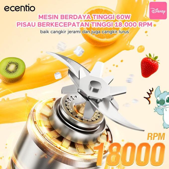 CLEARANCE SALE - Ecentio x Disney Blender Portable Stitch 500ml Kaca Food Grade Tebal Anti Bocor Bat