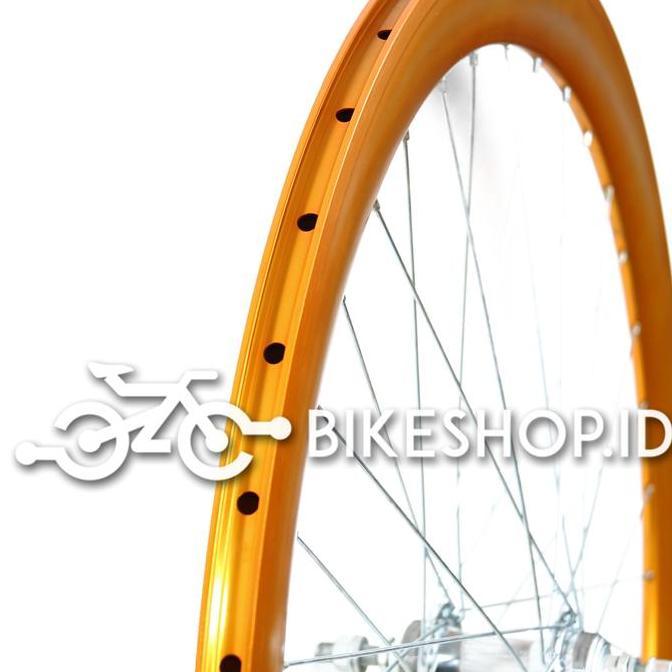 Wheelset Velg Sepeda Uk 700c 5cm Alloy Gold Depan / Belakang Rims Roda Siap Jadi Fixie Balap Road Bi